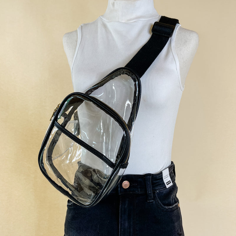 Clear Sling Backpack with a Black Outline