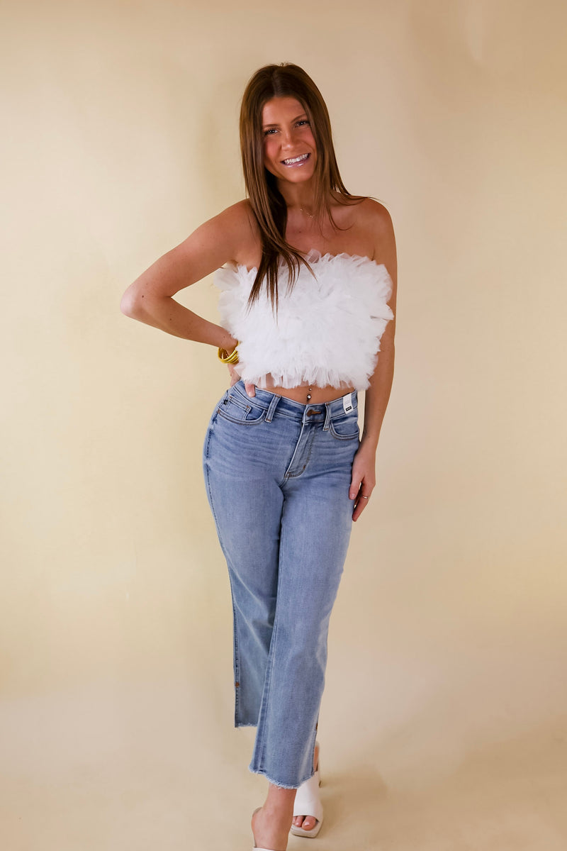First Class Flair Tulle Cropped Tube Top in White