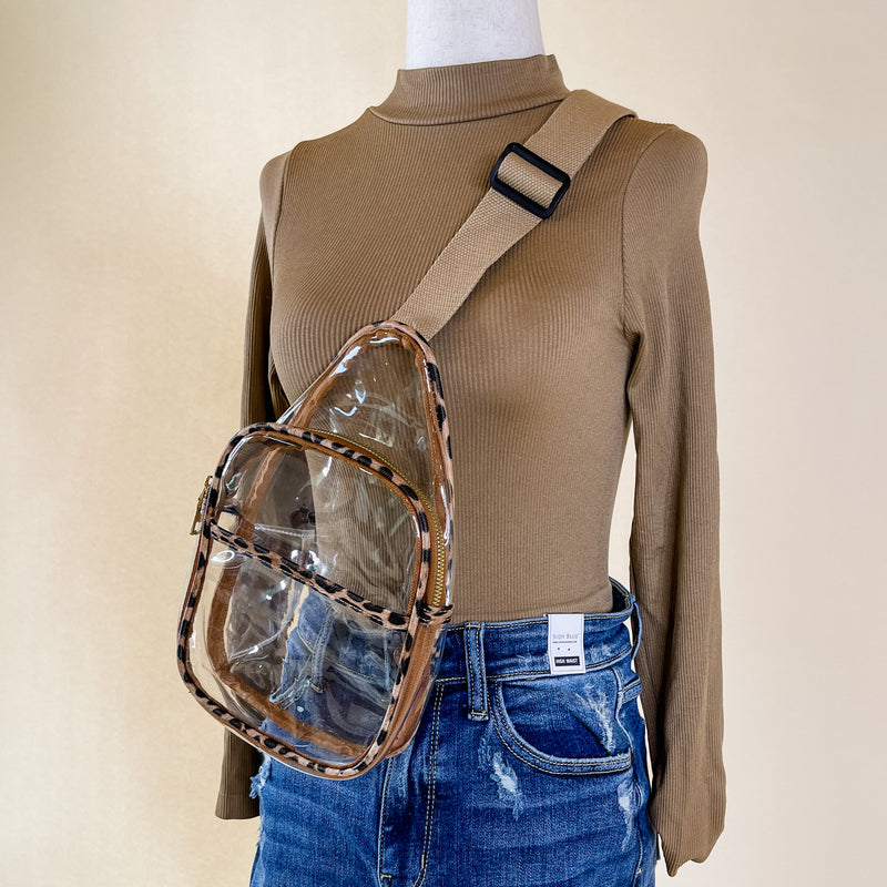 Clear Sling Backpack with a Leopard Print Outline