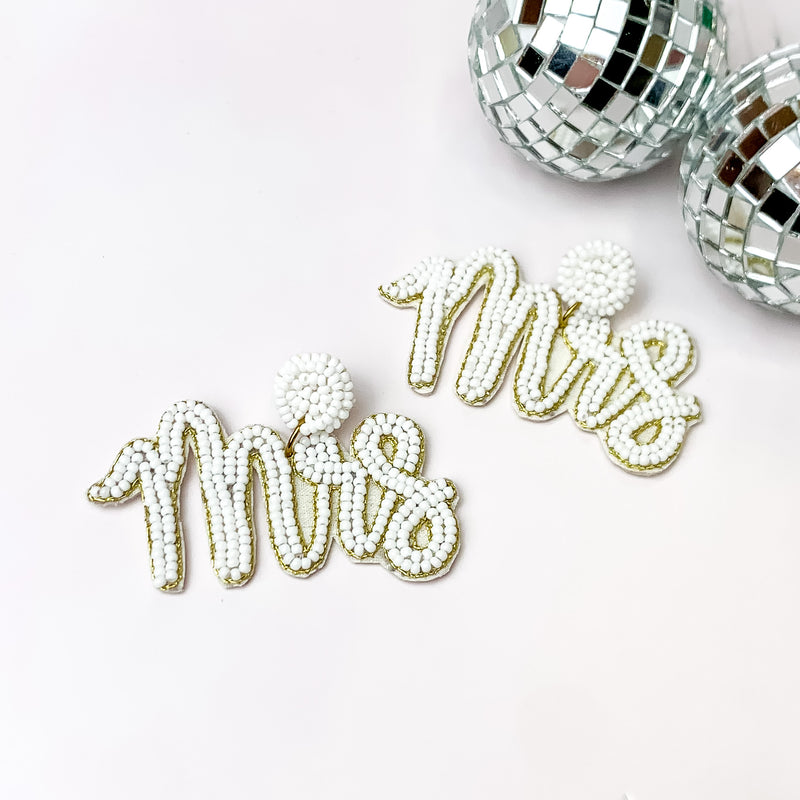 Wifey Status Beaded "Mrs" Earrings in White