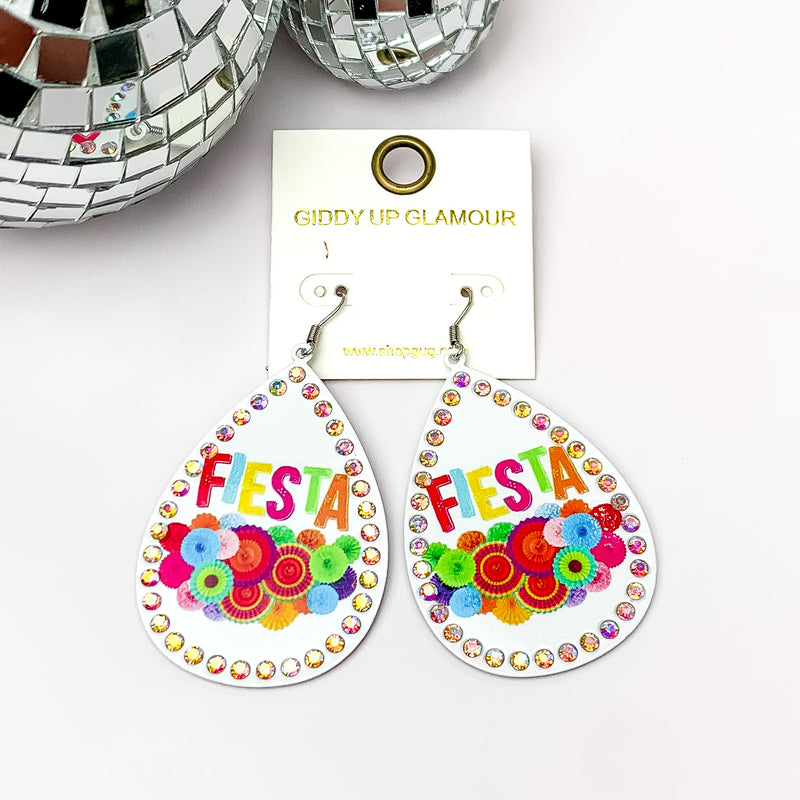 Fiesta Teardrop Earrings with AB Crystal Outline in White