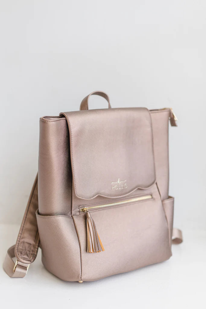 Hollis | Frilly Full Size Backpack in Metallic Mocha