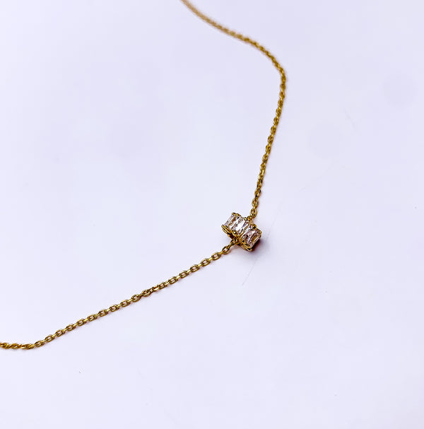 Gold Dipped Necklace With Clear Crystal Circle Charm