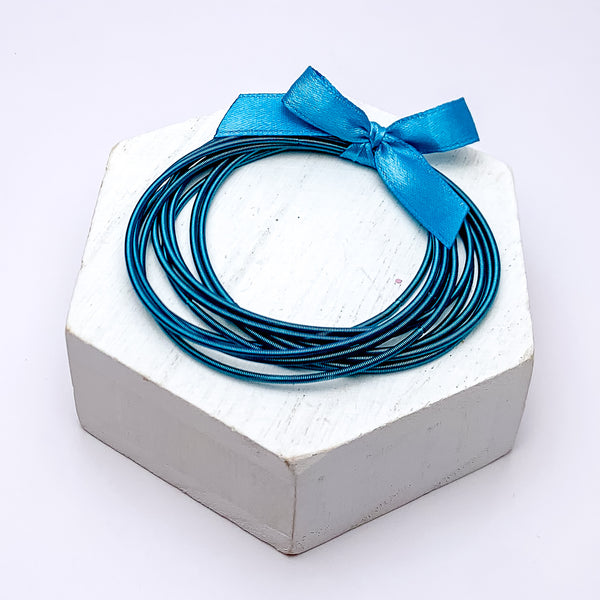 Guitar String Bracelets With Bow in Aqua Blue