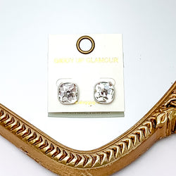 Clear Cushion Cut Crystal Stud Earrings in Silver