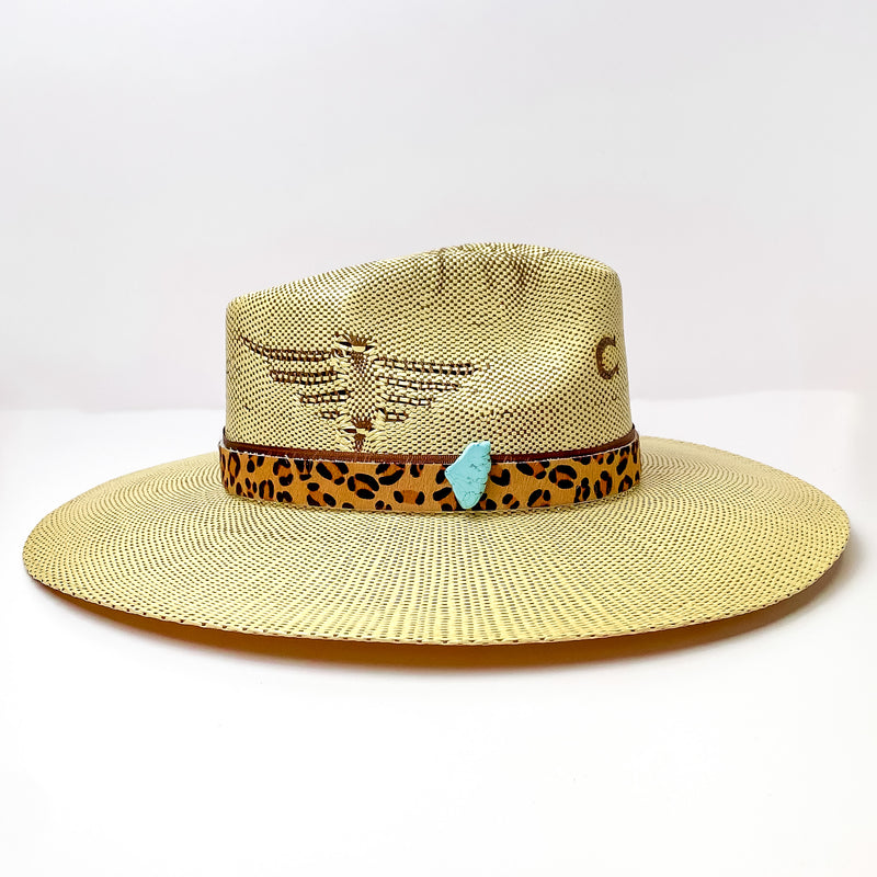 Leopard Print Hat Band with Faux Turquoise Charm