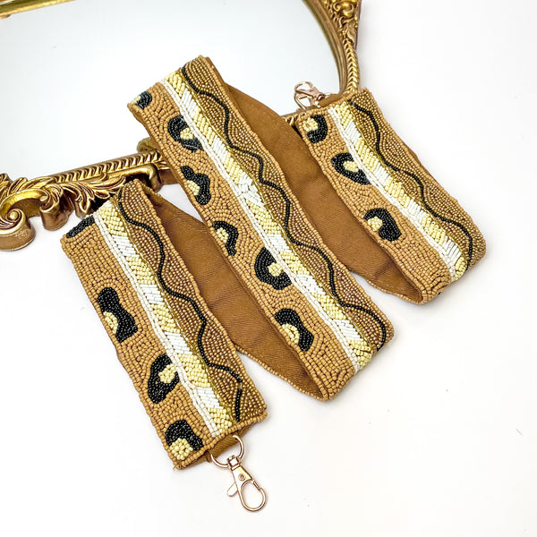 Drive Me Wild Beaded Purse Strap with Leopard Print Design in Nude Mix