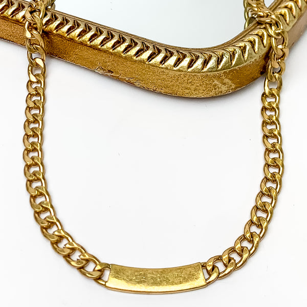 Gold Tone Chain Link Necklace with Gold Plaque