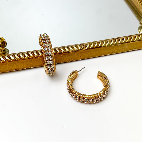 Clear Crystal Inlay and Gold Tone Hoop Earrings