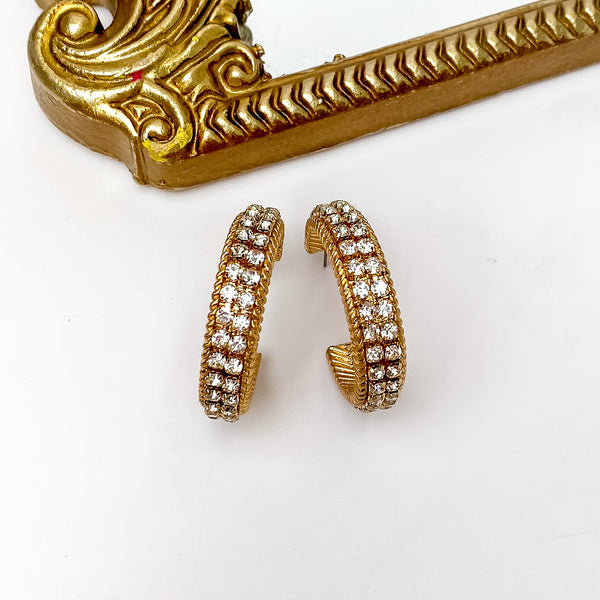 Clear Crystal Inlay and Gold Tone Hoop Earrings