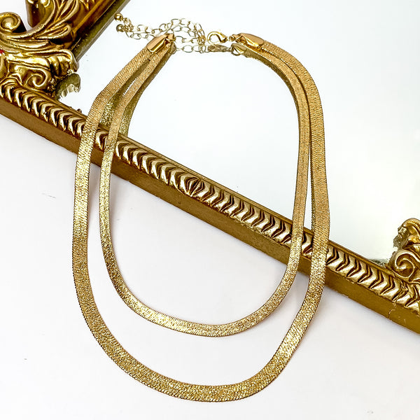 Try to Flirt Layered Herringbone Chain Necklace in Gold Tone
