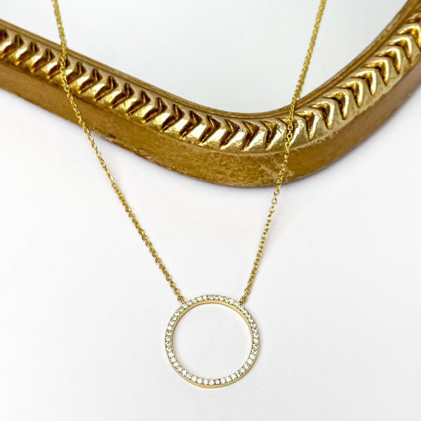Inner Circle Chain Necklace with CZ Crystals in Gold Tone