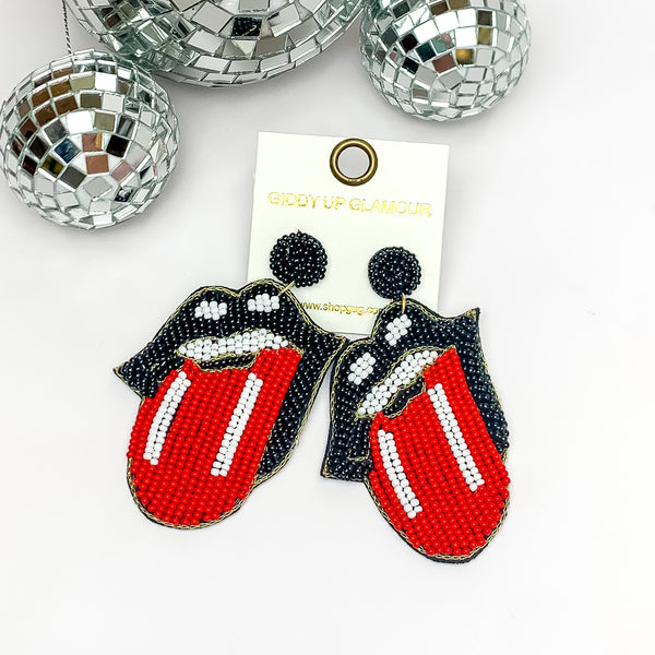 Seed Beaded Lip and Tongue Post Earrings in Black
