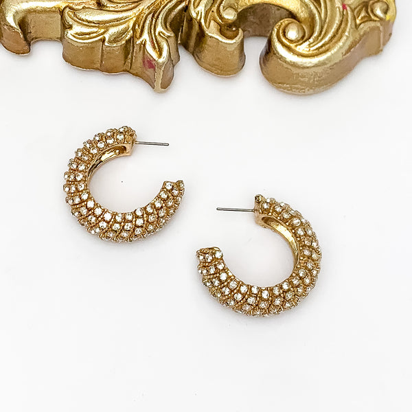 Gold Tone Bubble Hoop Earrings With Clear Crystals