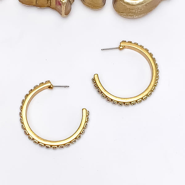 City Nights Gold Tone Hoop Earrings With Inlaid Clear Crystals