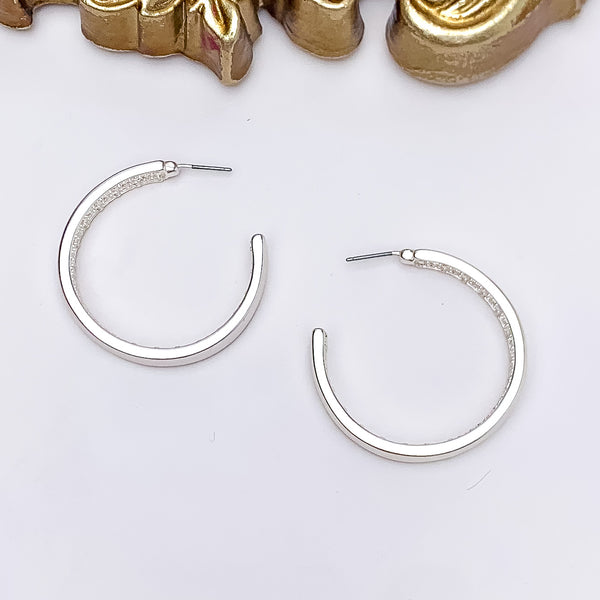 Silver Tone Large Hoop Earrings With a Textured Inside