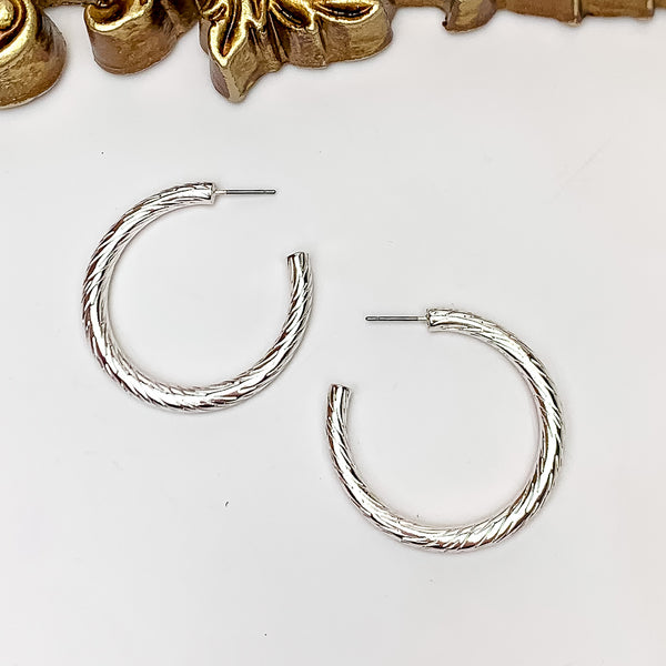 Silver Tone Large Twisted Hoop Earrings