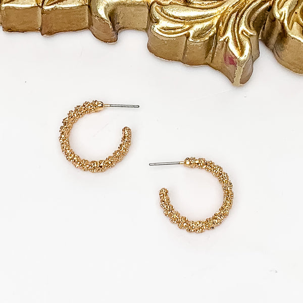 Worry Free Small Gold Tone Textured Hoop Earrings