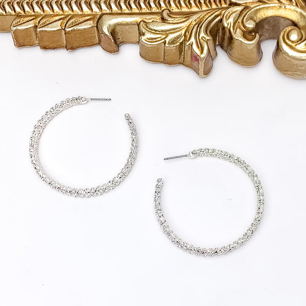 Worry Free Large Silver Tone Textured Hoop Earrings