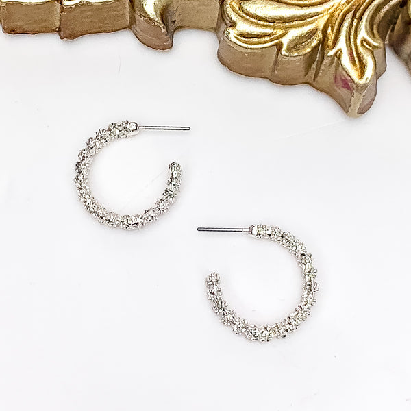 Worry Free Small Silver Tone Textured Hoop Earrings