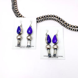 Mason Lee | Navajo Handmade Sterling Silver Dark Lapis Earrings with Squash Blossom Dangle