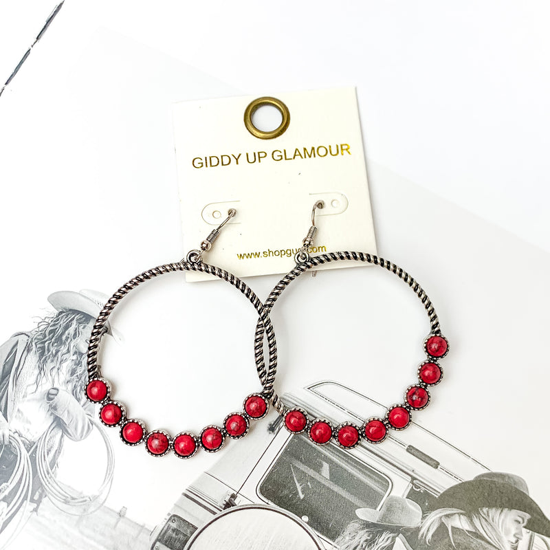 Forever Twisted Hoop Earrings with Stones in Red