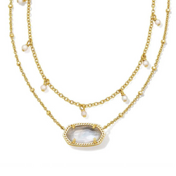 Kendra Scott | Elisa Gold Pearl Multi Strand Necklace in Ivory Mother-of-Pearl. Pictured on a white background.