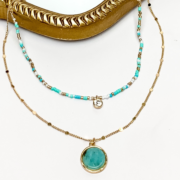 Turquoise Goddess Gold Tone Double Chain Necklace