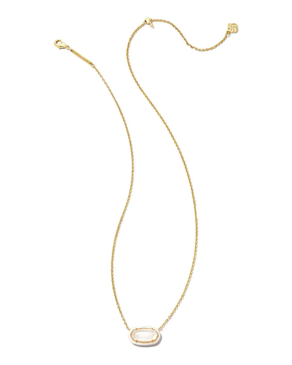 Kendra Scott | Elisa Gold Enamel Framed Short Pendant Necklace in Ivory Mix