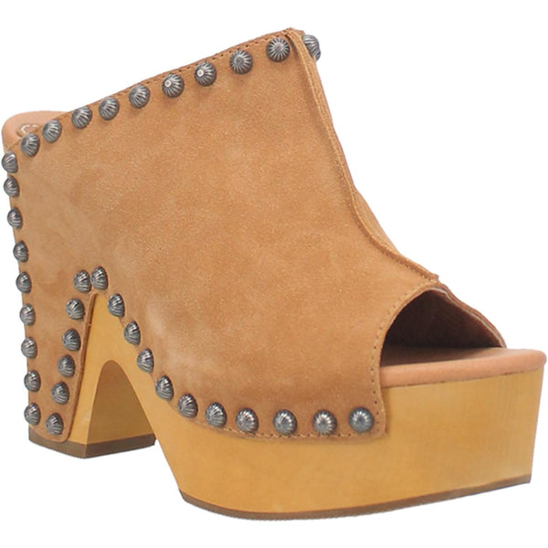 Online Exclusive | Dingo | Peace N Love Leather Clog Heeled Sandal in Tan **PREORDER
