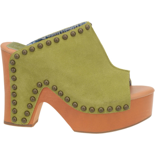 Online Exclusive | Dingo | Peace N Love Leather Clog Heeled Sandal in Lime Green **PREORDER