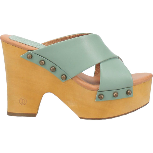 Online Exclusive | Dingo | Driftwood Leather Clog Heeled Sandal in Mint Green **PREORDER