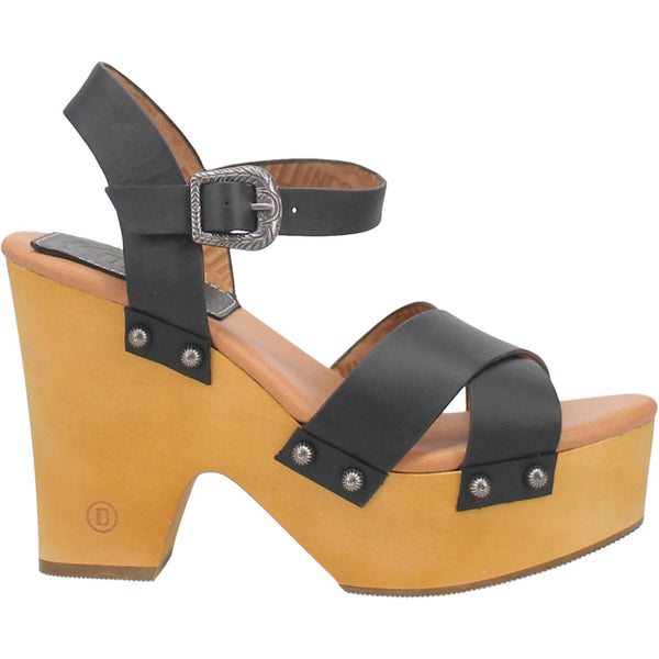 Online Exclusive | Dingo | Woodstock Leather Clog Heeled Sandal in Black **PREORDER