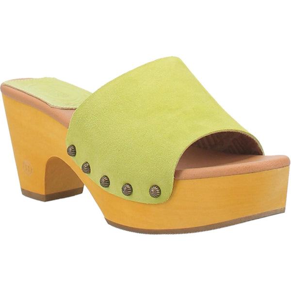 Online Exclusive | Dingo | Beechwood Leather Clog Heeled Sandal in Lime Green **PREORDER