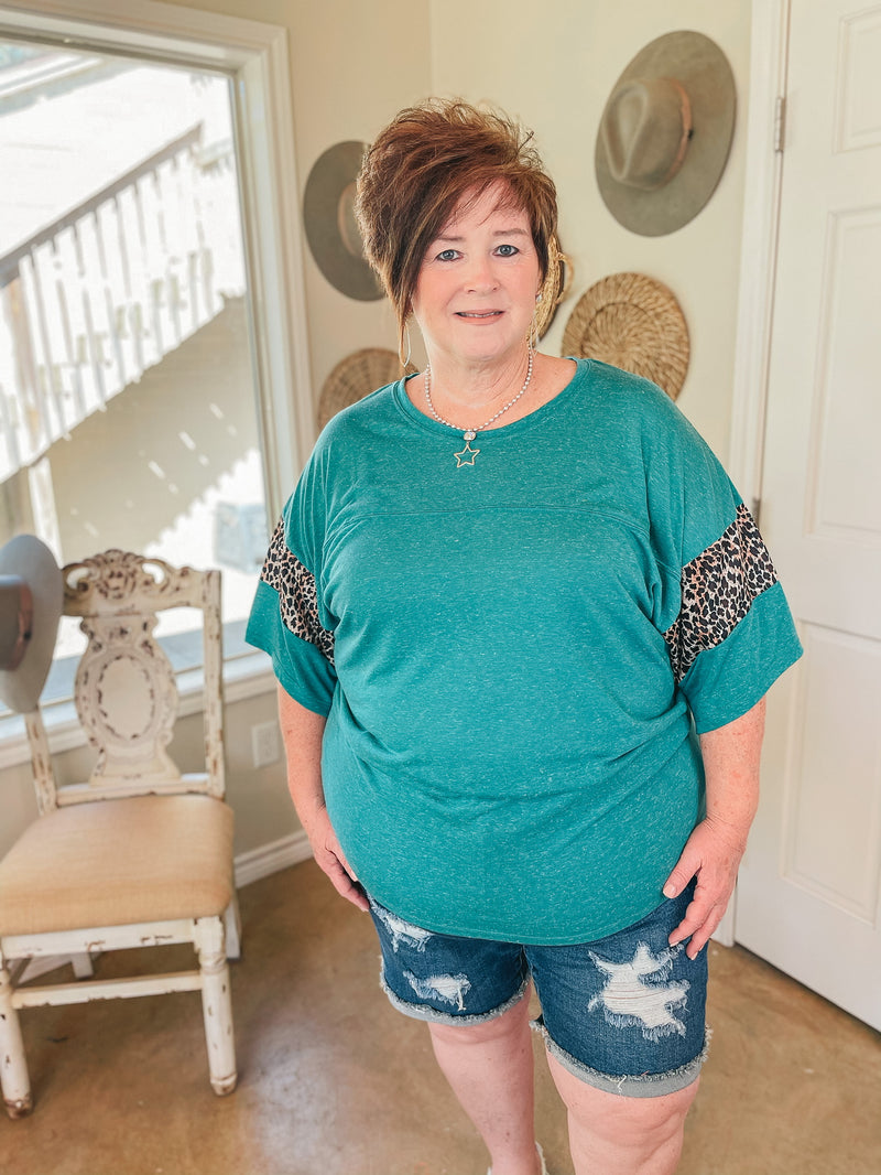 Focused on Forward Leopard Drop Sleeve Top in Teal