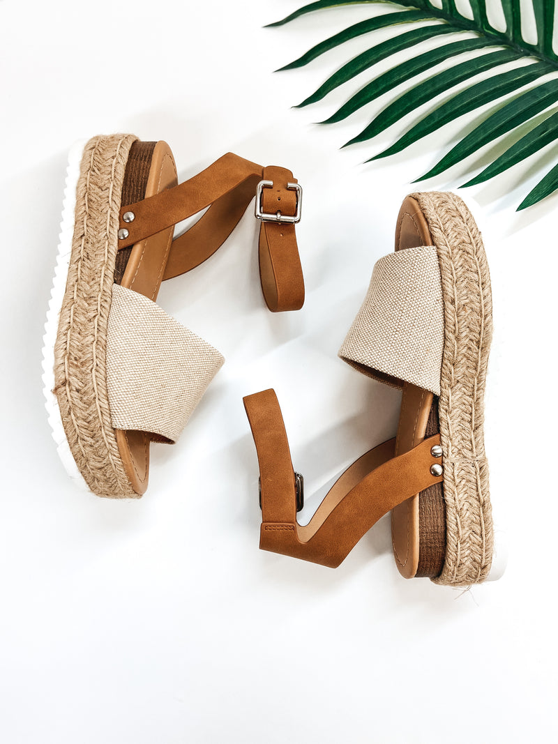 Power Strut Platform Espadrille Sandals in Beige Canvas