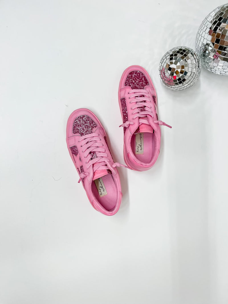 Vintage Havana | Alexis Dip Dye Glitter Sneakers in Hot Pink