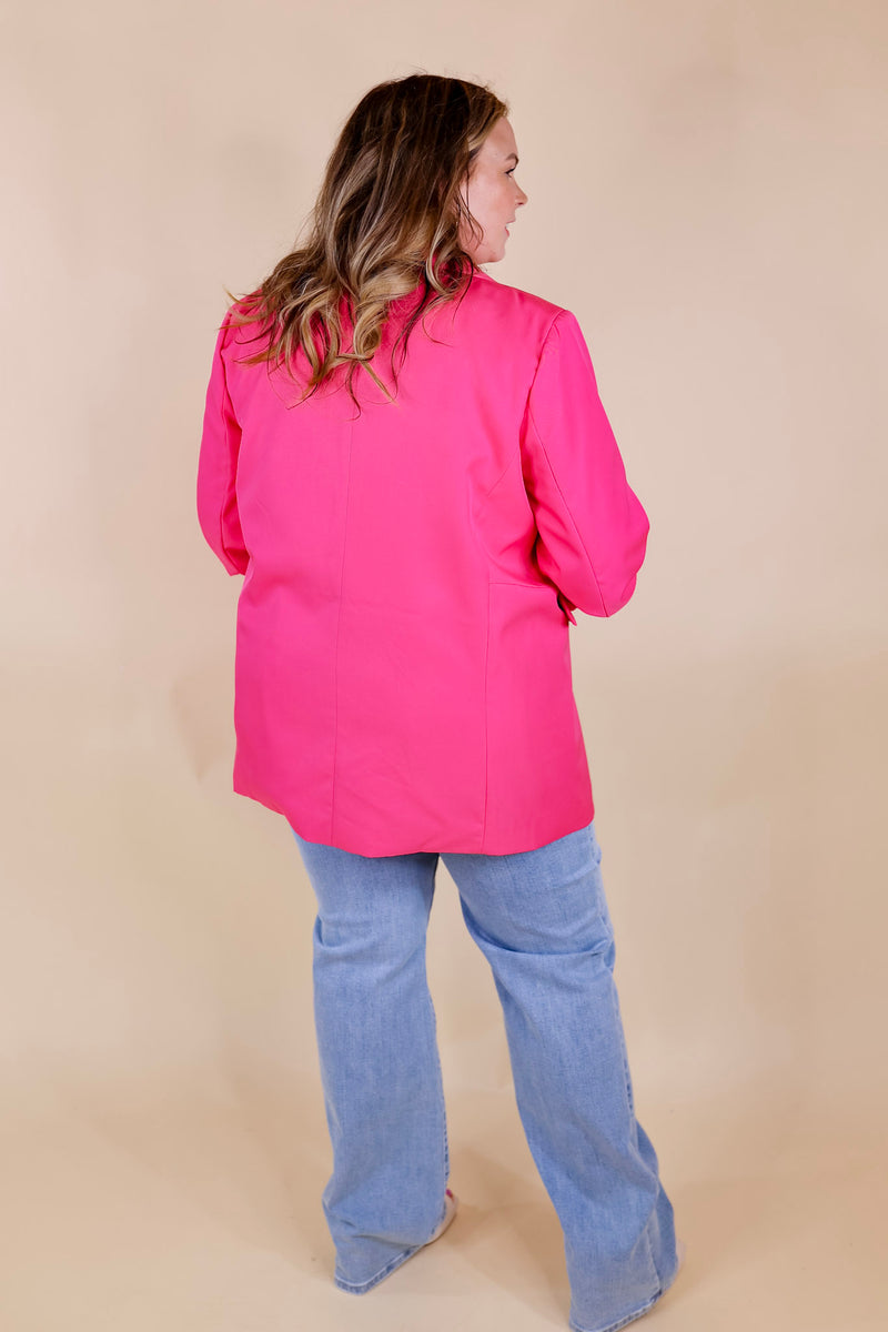 Editors Choice 3/4 Sleeve Double Button Blazer in Hot Pink