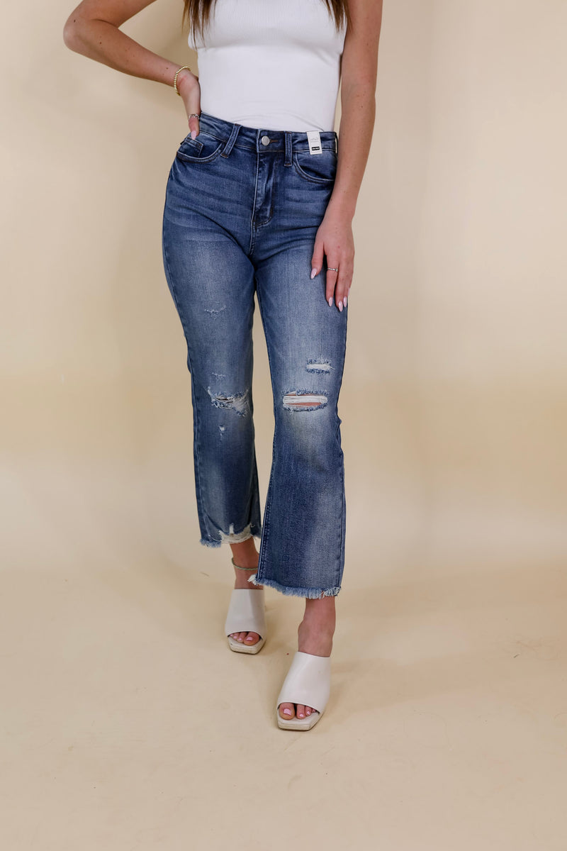 Judy Blue | Iconic Crush Destroy Cropped Straight Jeans in Medium Wash