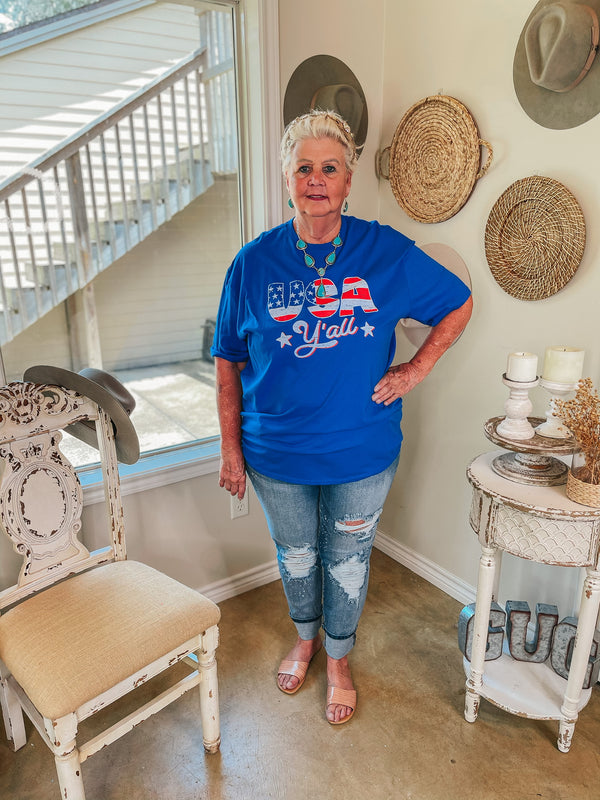 USA Y'all Short Sleeve Graphic Tee in Royal Blue