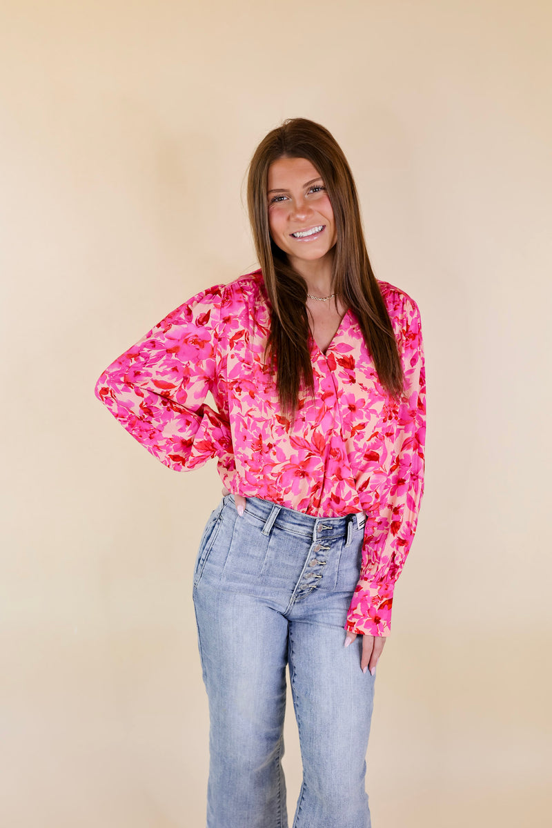 Release Your Inhibitions Floral Long Sleeve Bodysuit in Pink