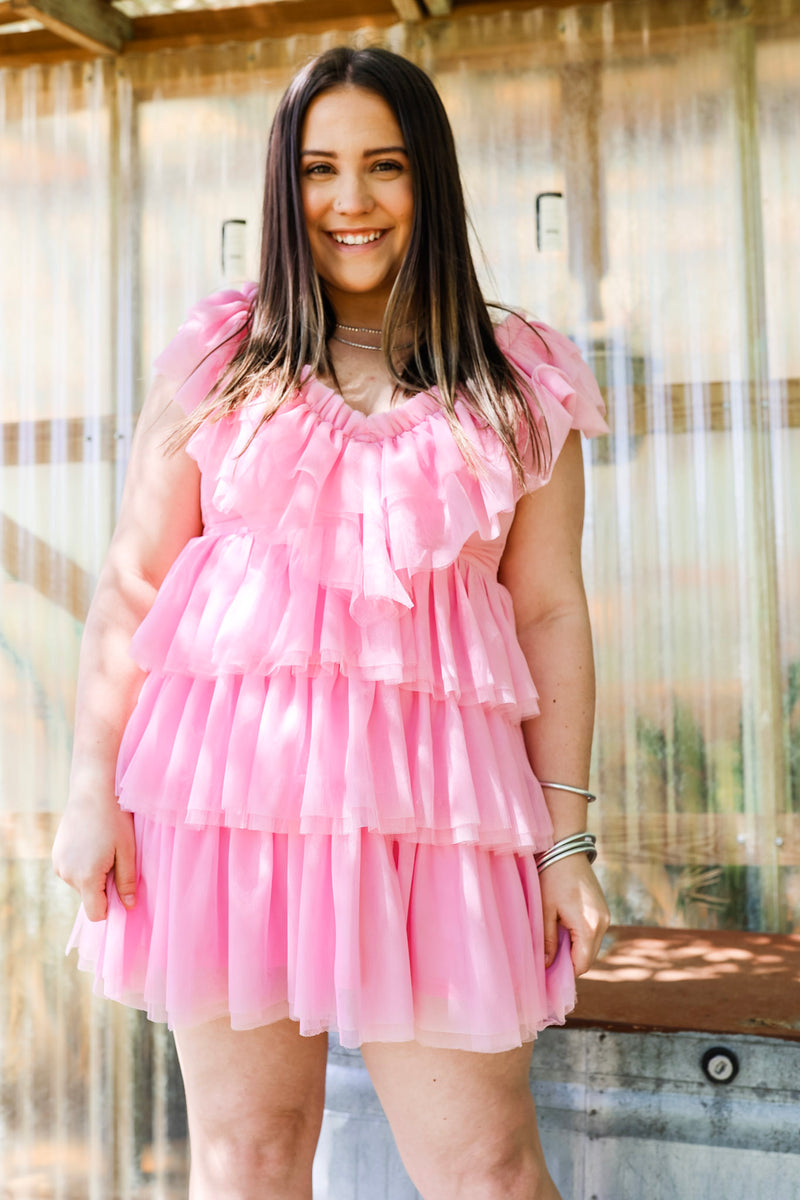 Dazzle The Room Tulle Tiered Dress in Light Pink
