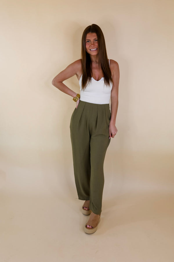 Trading Favors Pleated Detail Pants in Olive Green