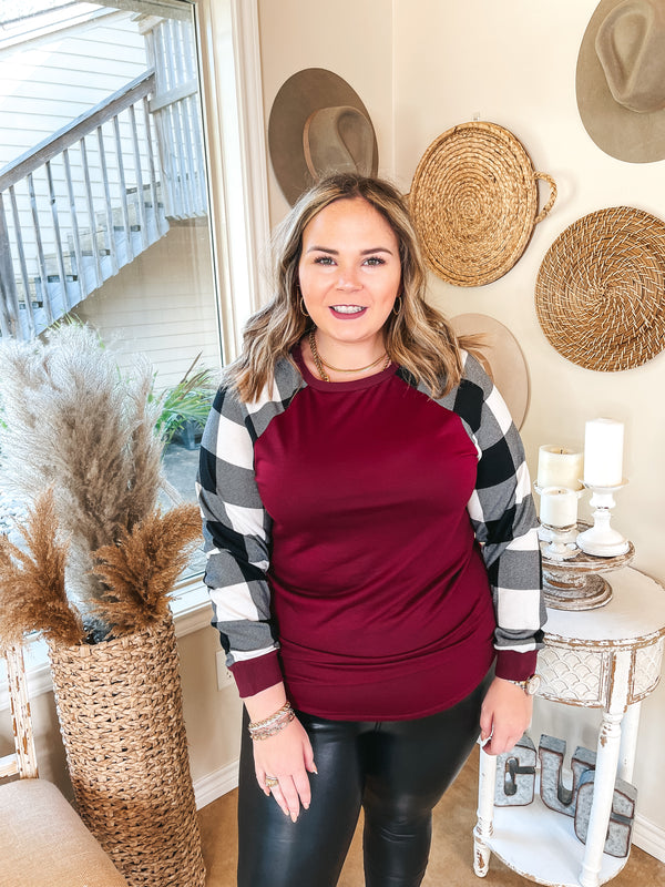 Joy All Around Buffalo Plaid Long Sleeve Top in Maroon