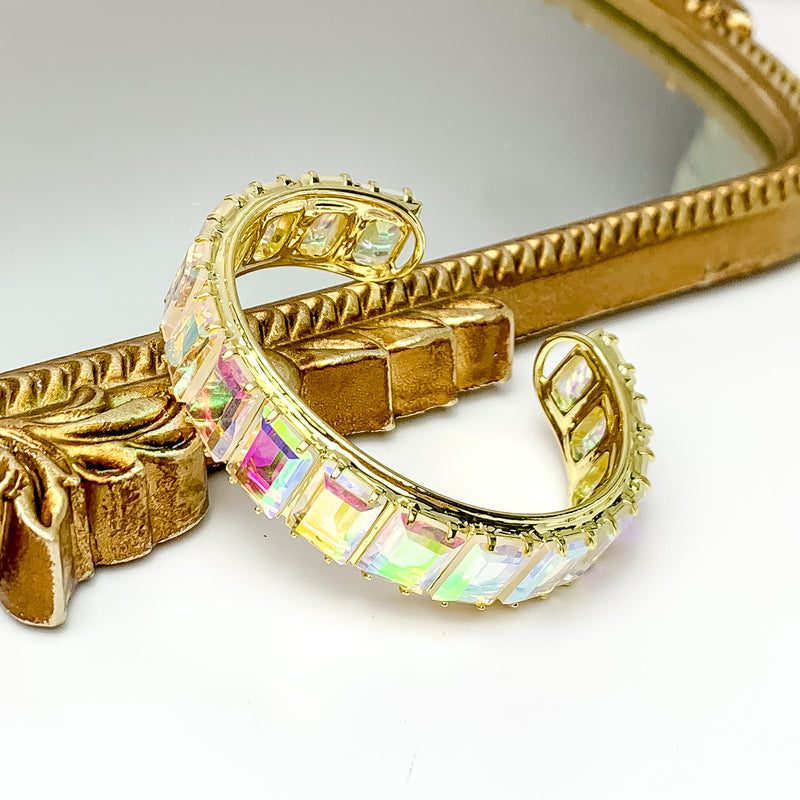 Sorrelli | Julianna Rectangle Crystal Cuff Bracelet in Bright Gold Tone and Aurora Borealis