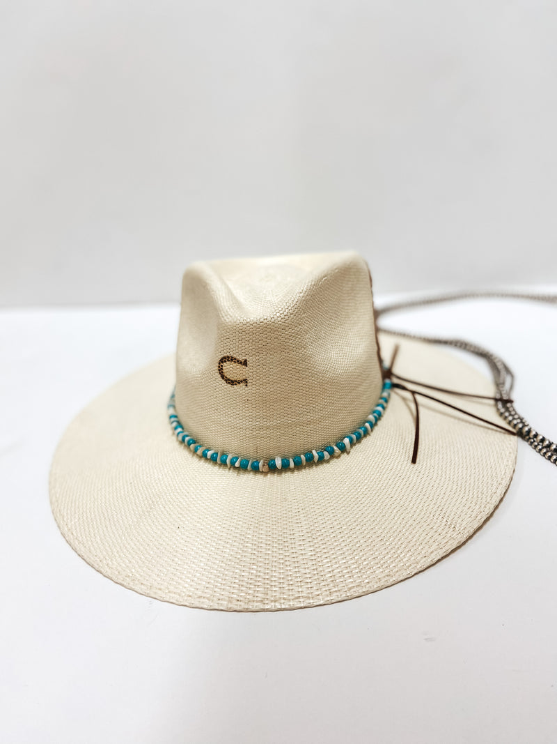 Charlie 1 Horse | Midnight Toker Straw Stiff Brim Hat with Embroidered Feather and Beaded Band in Natural