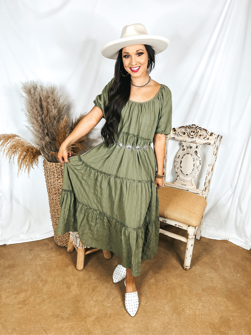 Sweetest Moments Ruffle Tiered Maxi Dress in Olive Green