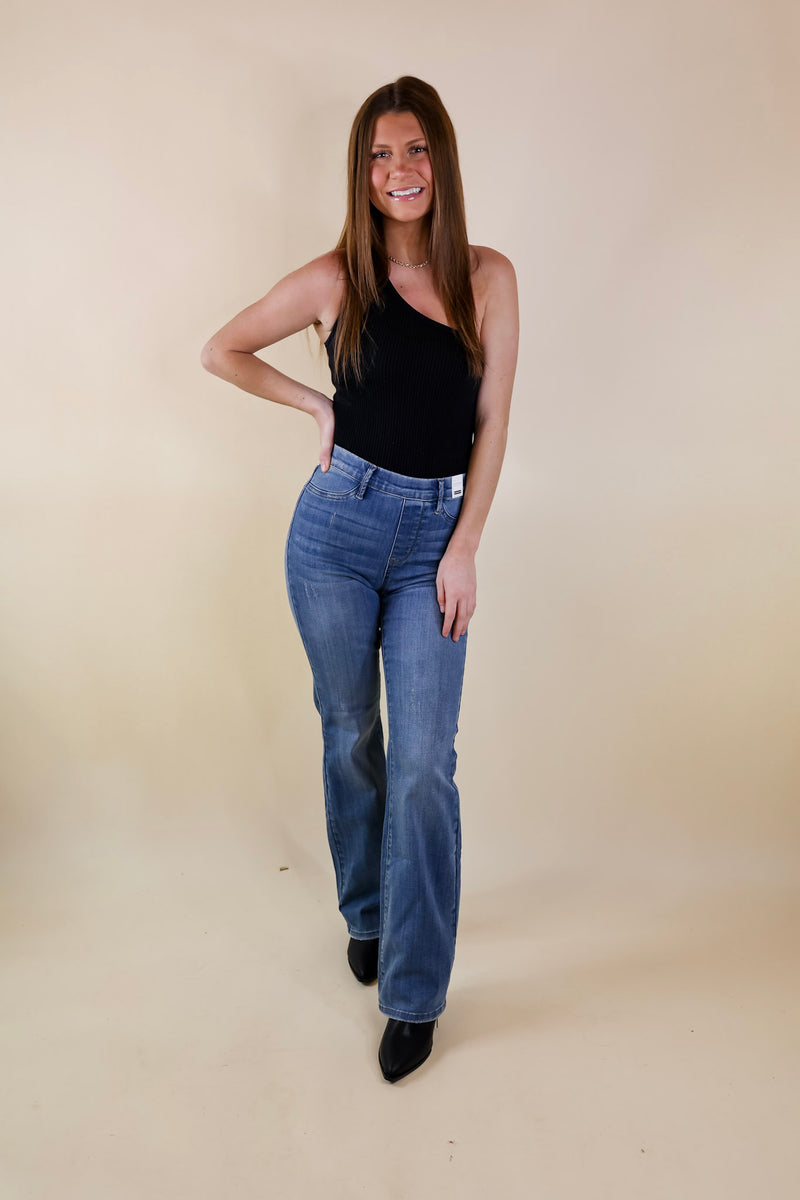 Judy Blue | Long Lost Love Elastic Waist Slim Boot Cut Jeans in Medium Wash