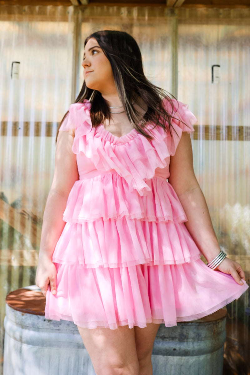 Dazzle The Room Tulle Tiered Dress in Light Pink