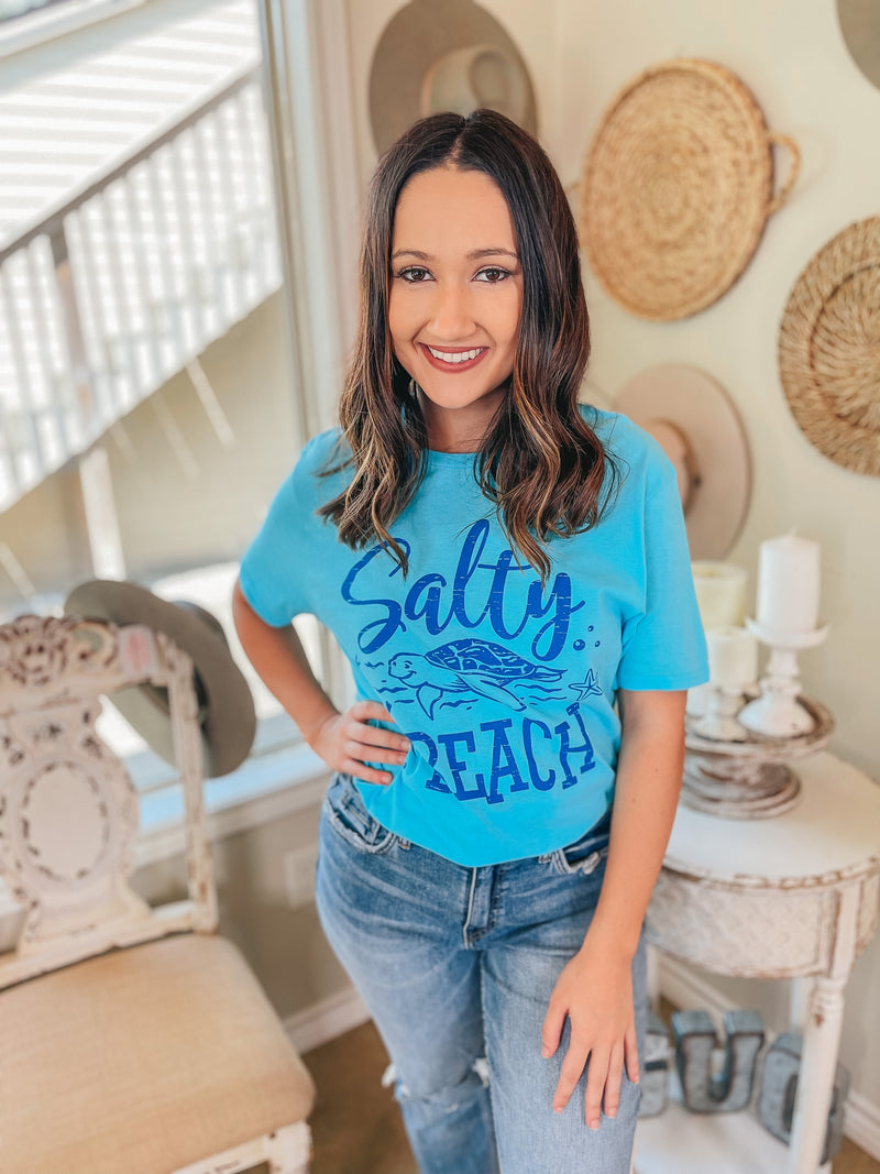 Salty Lil' Beach Short Sleeve Graphic Tee in Aqua Blue